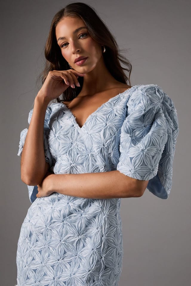 Coast Coast Women's Floral Pleated Sleeve Pencil Dress in Pale Blue - 2