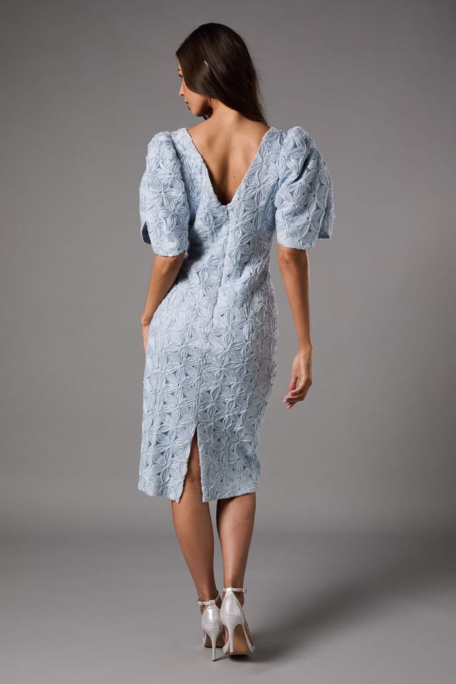 Coast Coast Women's Floral Pleated Sleeve Pencil Dress in Pale Blue - 3