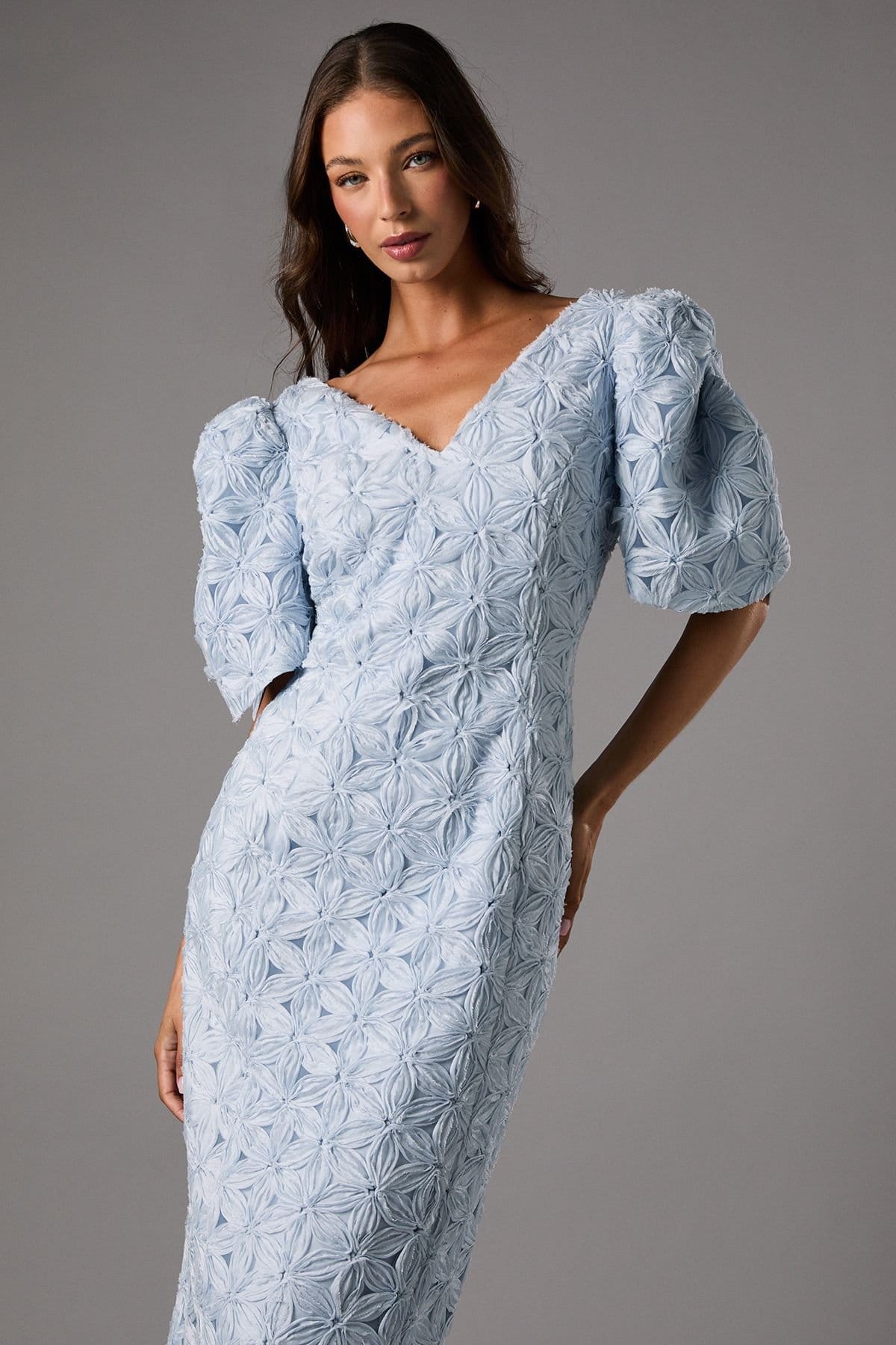 Coast Coast Women's Floral Pleated Sleeve Pencil Dress in Pale Blue - 4