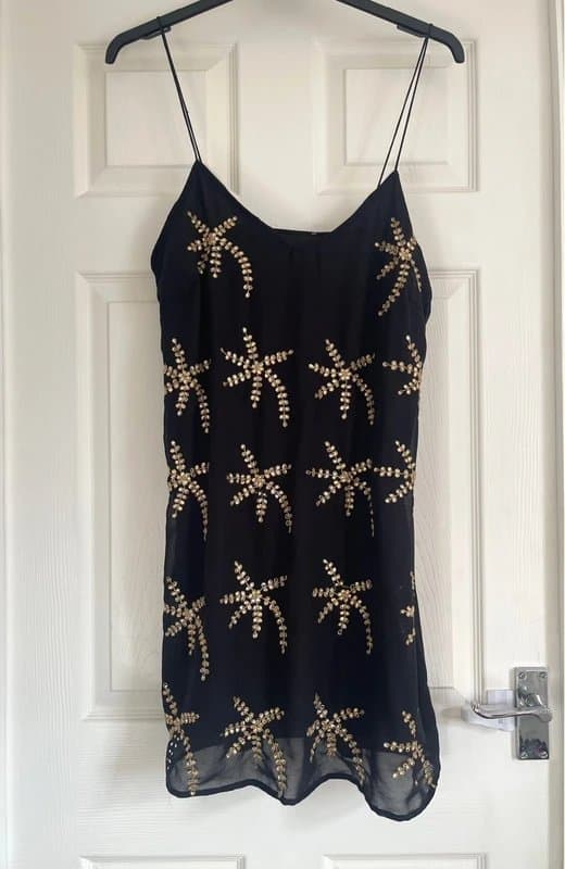 Never Fully Dressed Never Fully Dressed black/gold palm tree sequin mini dress - size 12 **please read