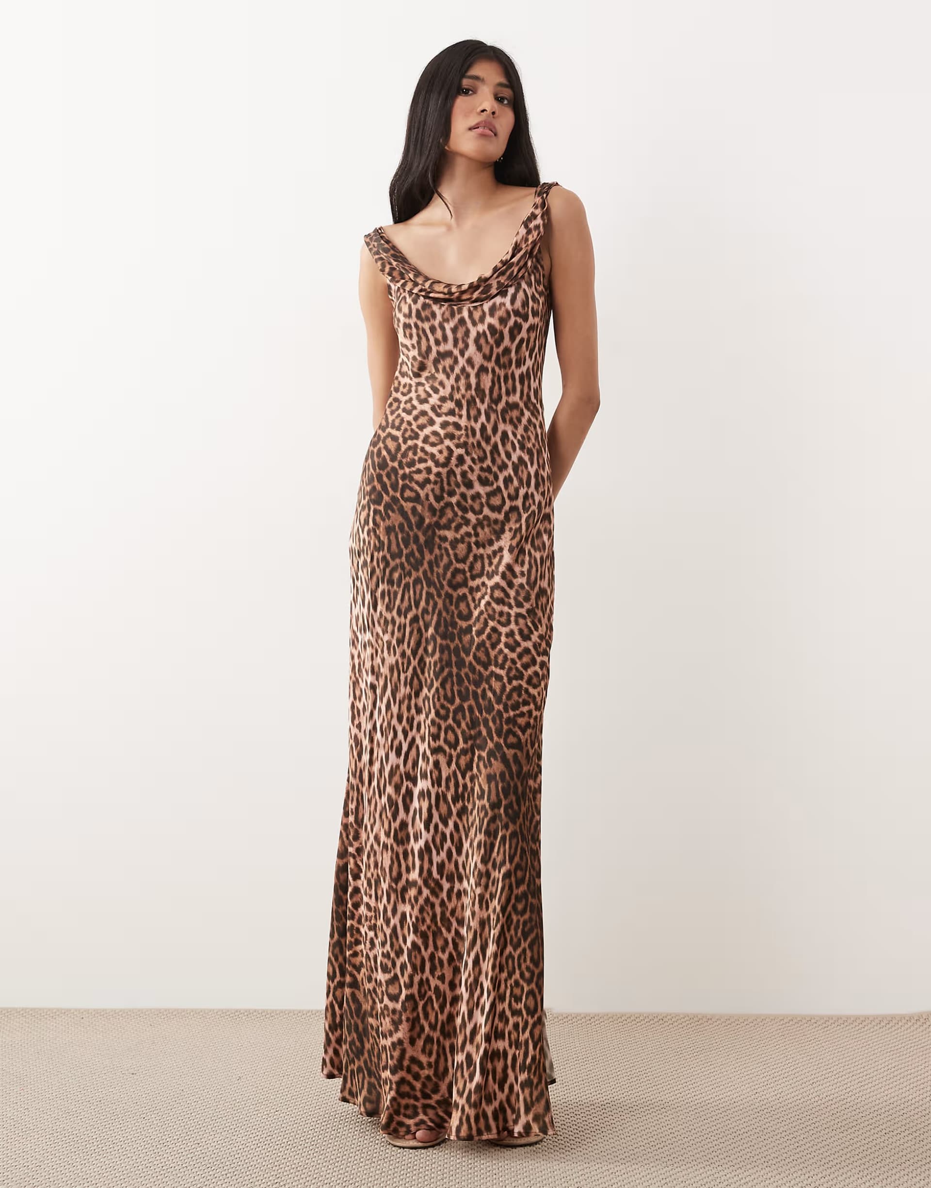 ASOS Mango cowl neck chiffon sleeveless maxi dress in leopard print