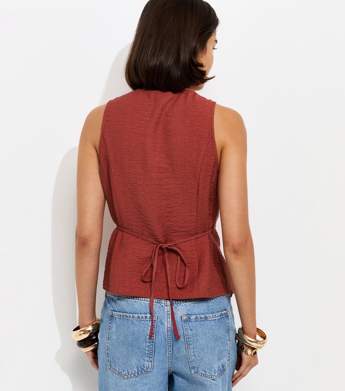 New Look Women's Rust Crinkled Textured Button Waistcoat New Look - 4