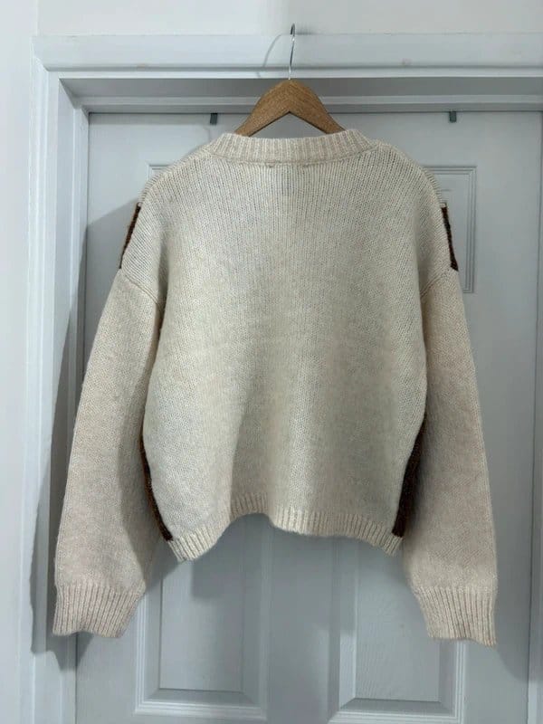 New Look Beautiful Women’s New Look Cream Mix Argyle Wool Blend Knit Cardigan size 16 - 1