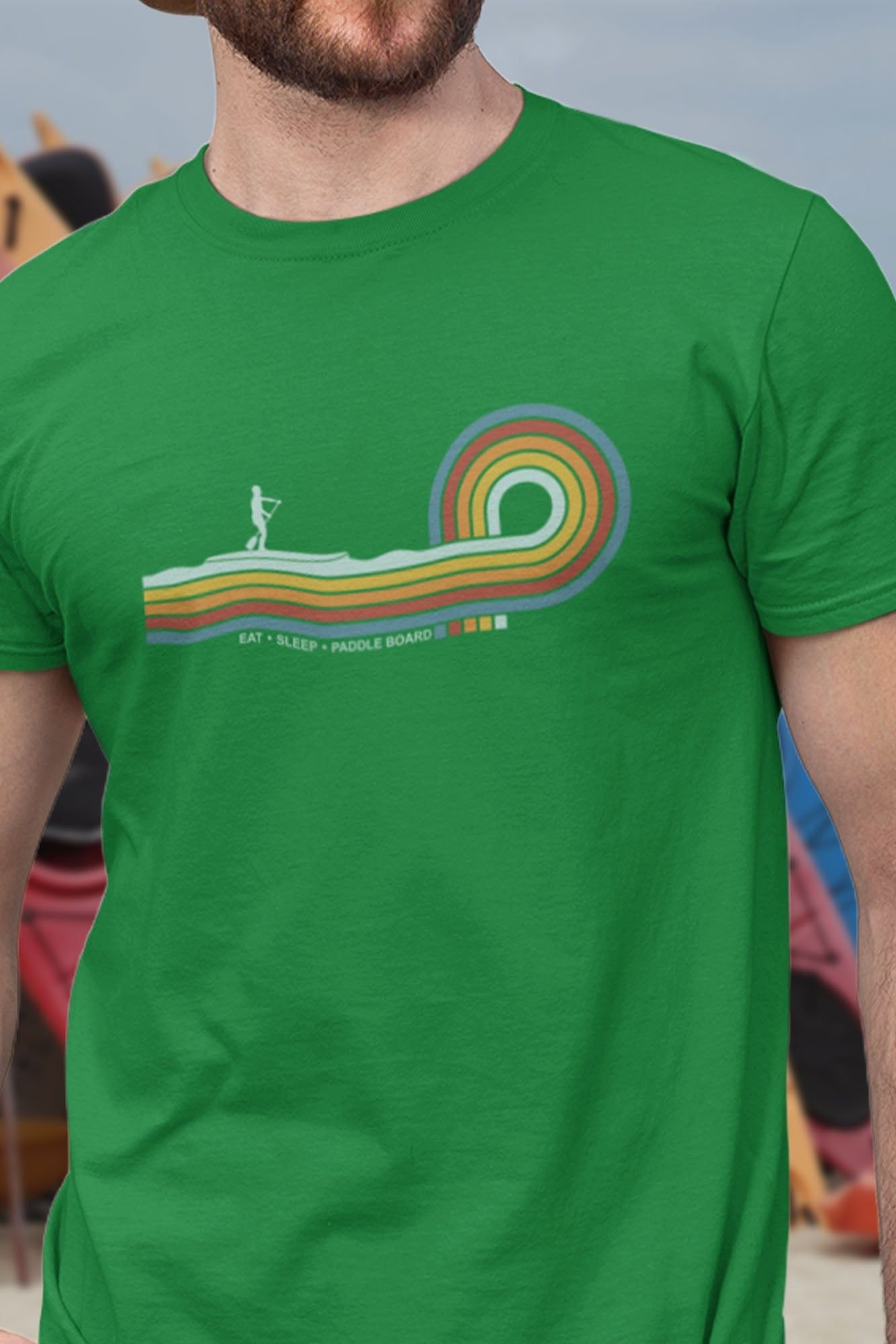 Bad Zebedee Bad Zebedee Men's Retro Lines Paddle Board T-Shirt in Green - 2