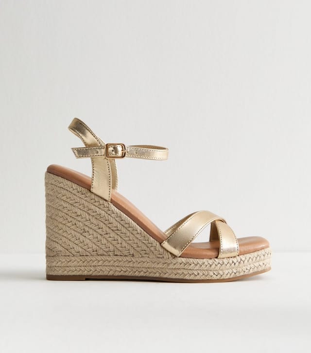 New Look Women's Gold Faux Leather Wedge Sandals Vegan New Look - 3