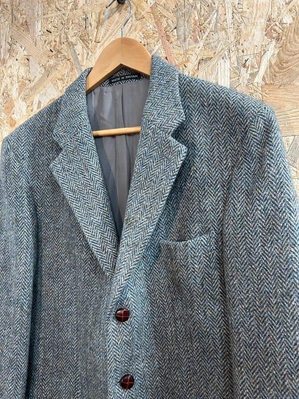 Dunn & Co Dunn & Co Harris Tweed Wool Blazer Jacket Medium Men Grey Khaki Vintage Country