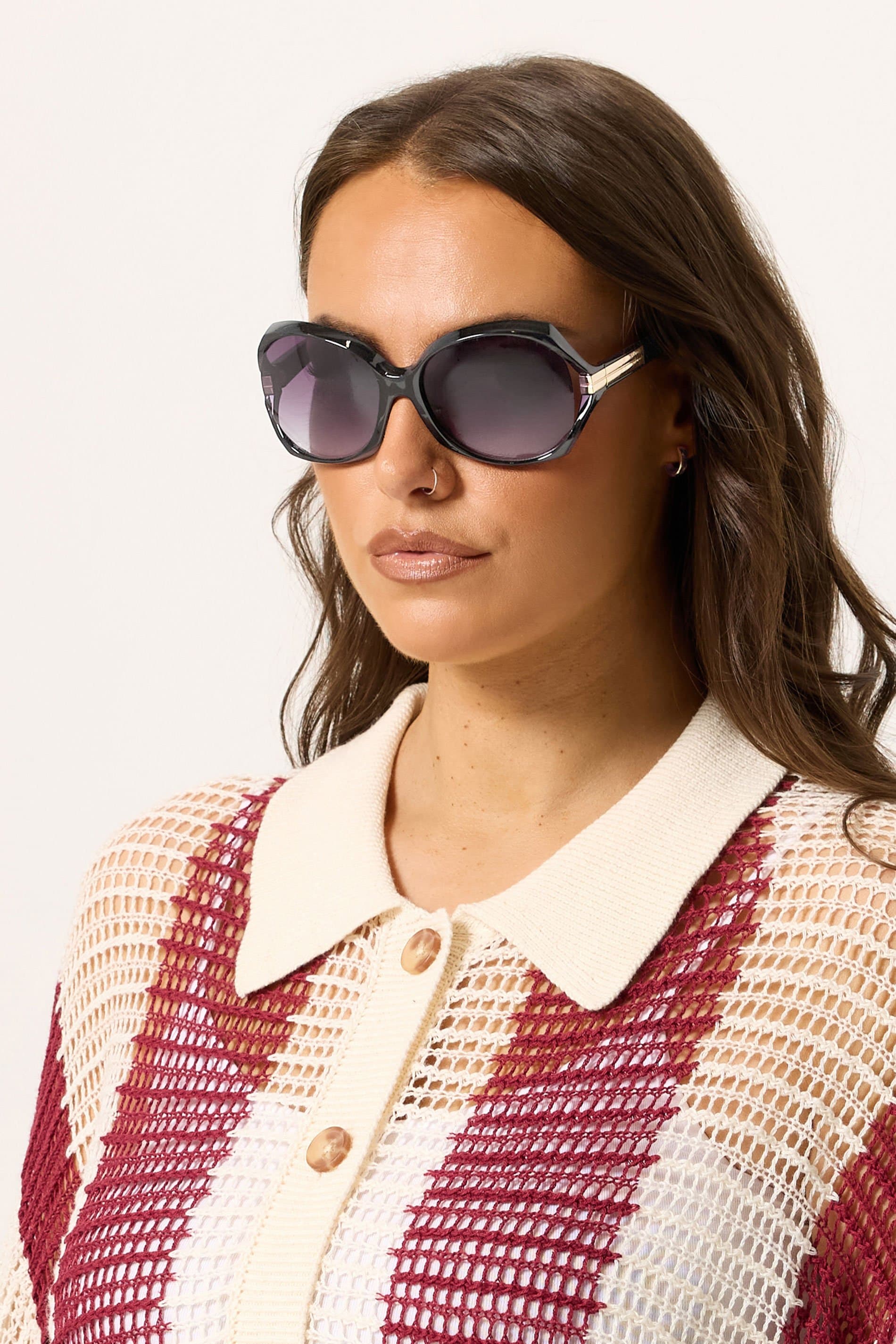 Yours Black Metallic Arm Oversized Sunglasses