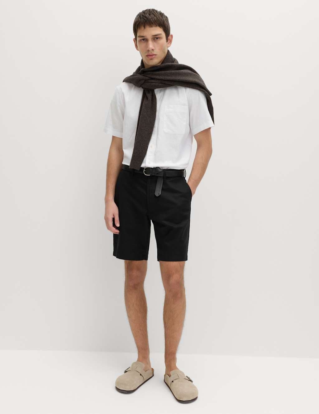 Marks & Spencer M&S Black Linen Blend Chino Shorts