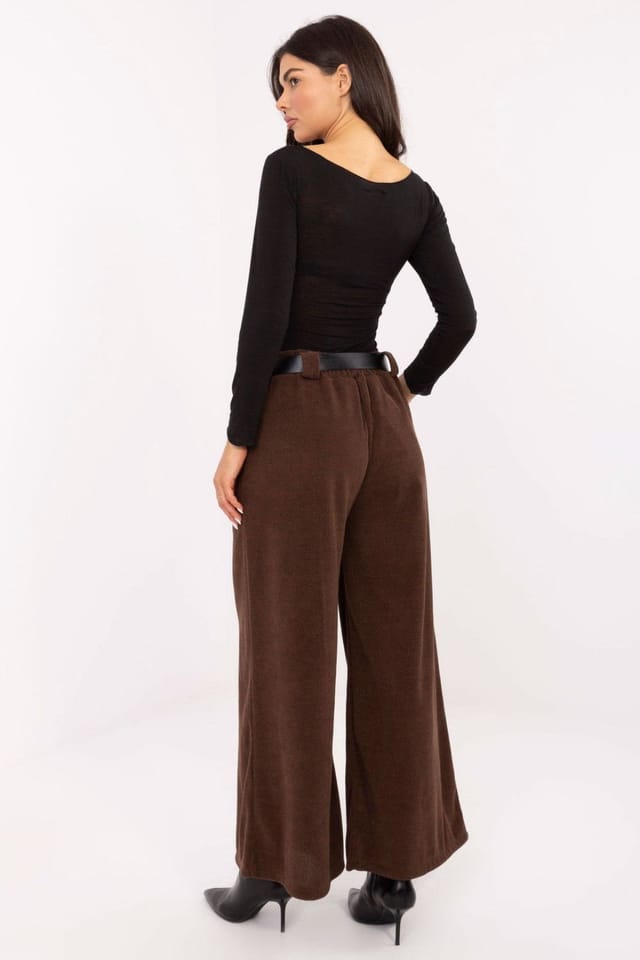 Love Lace Love Lace Women's High Waist Corduroy Wide Leg Belted Trousers in Brown - 2