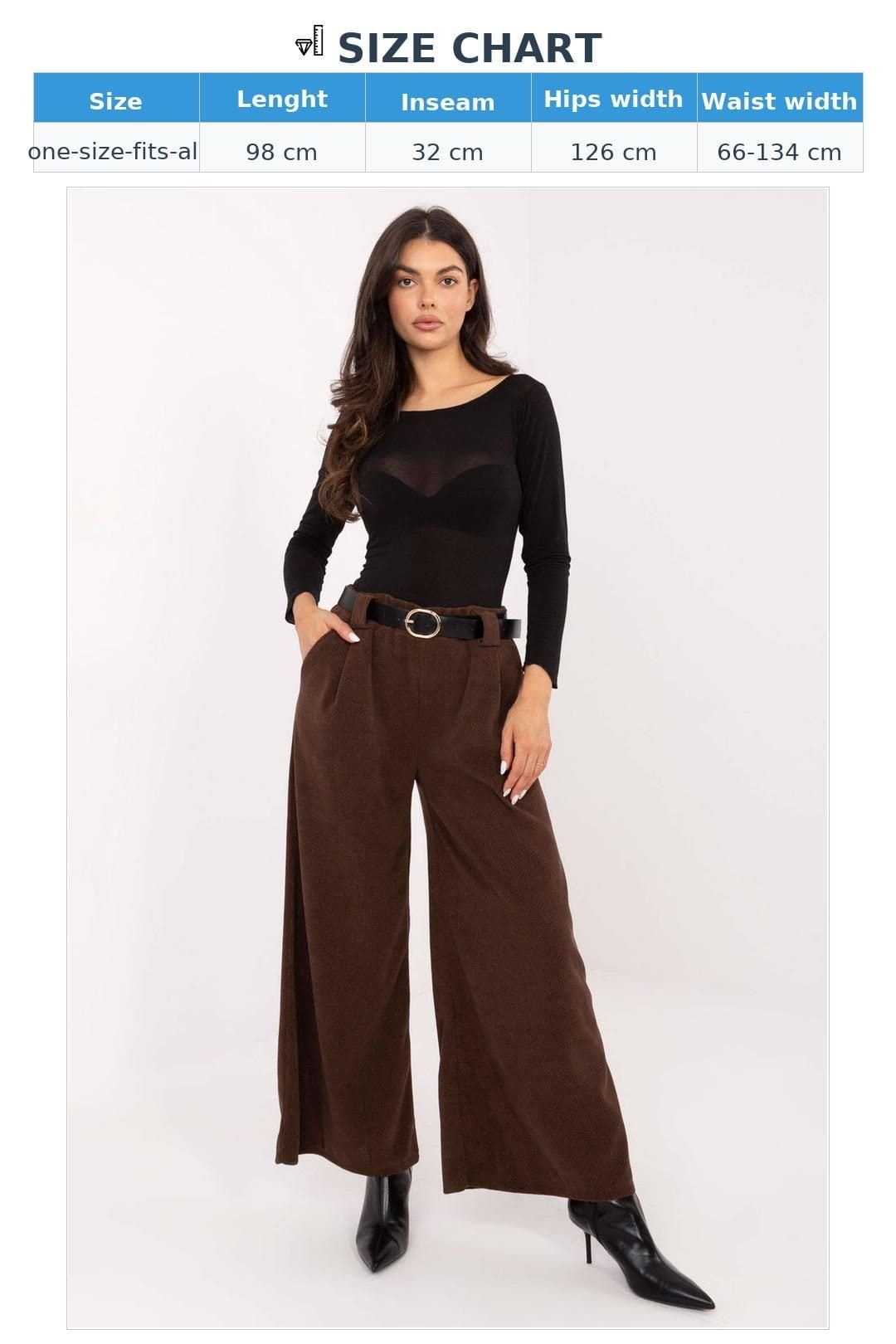 Love Lace Love Lace Women's High Waist Corduroy Wide Leg Belted Trousers in Brown - 4