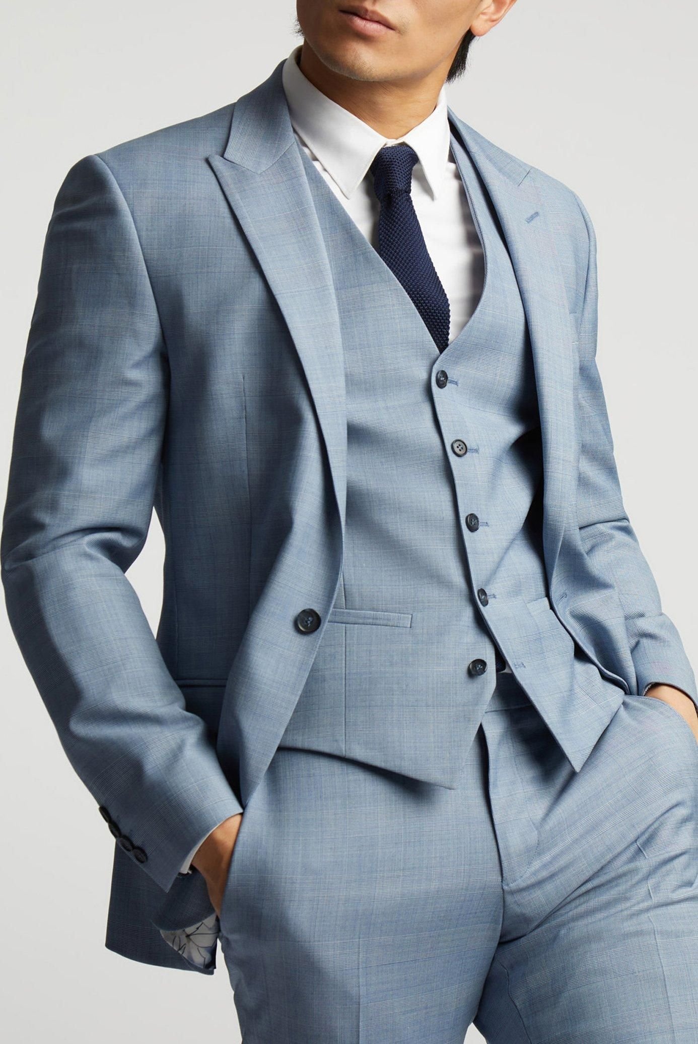 Alex Alex Men's Check Tailored Fit Suit Jacket in Blue - 3