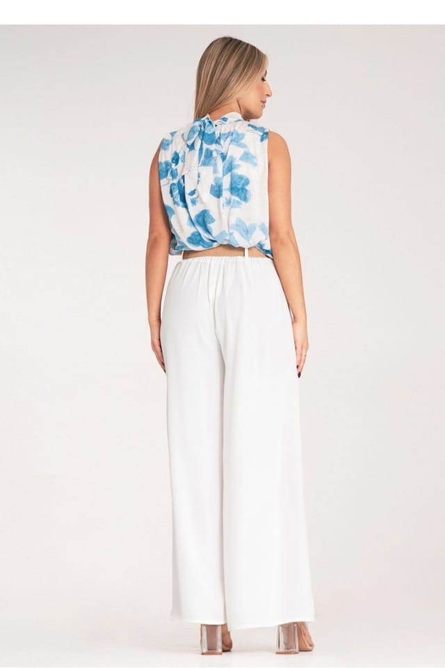 Love Lace Love Lace Women's High Waist Wide Trousers with Woven Belt Style 214838 in White - 3