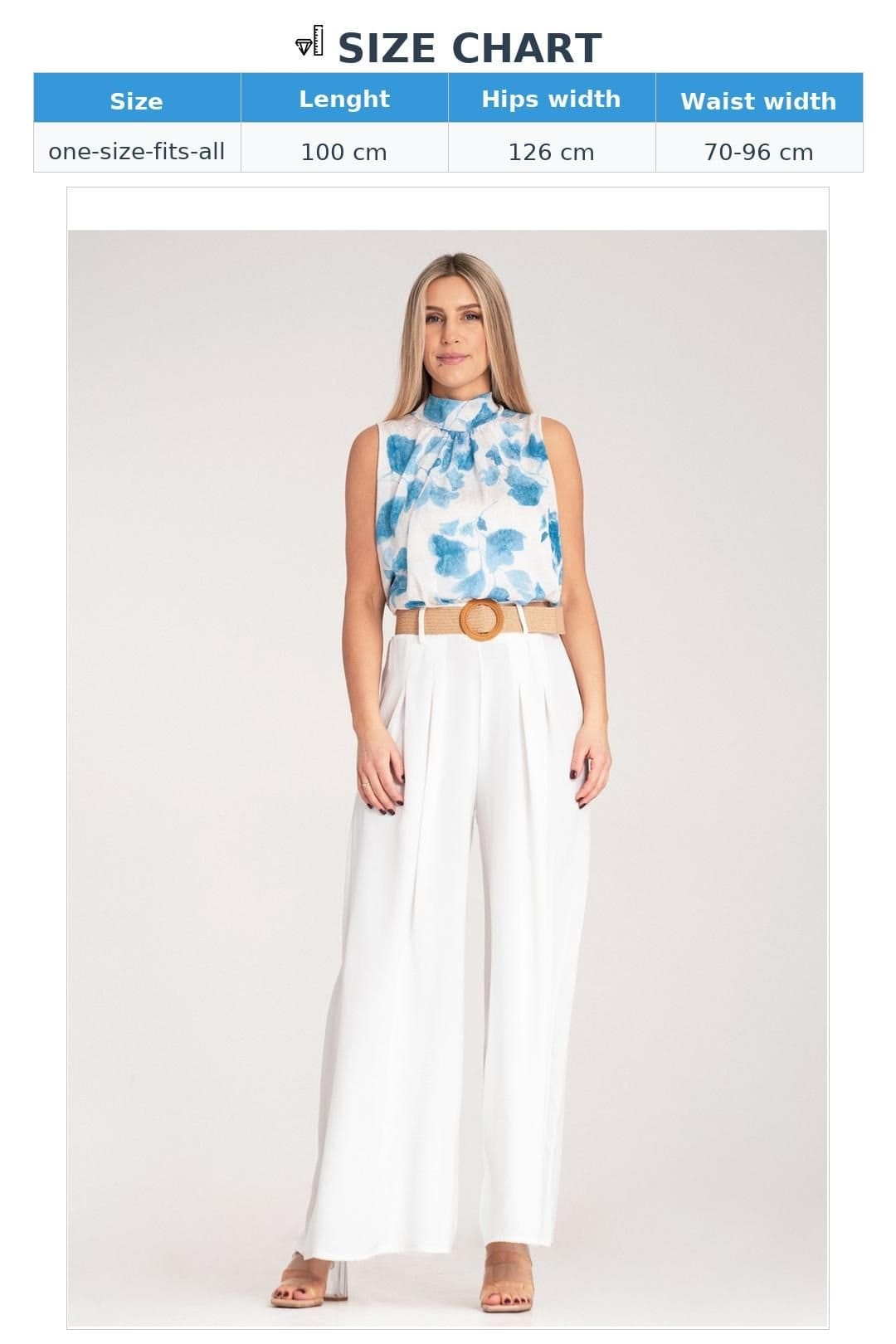 Love Lace Love Lace Women's High Waist Wide Trousers with Woven Belt Style 214838 in White - 4