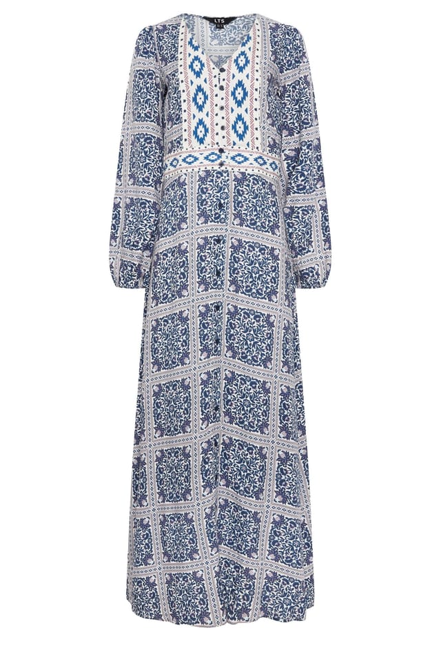 Long Tall Sally Long Tall Sally Women's Tall Tile Print Button Maxi Dress in Blue - 2