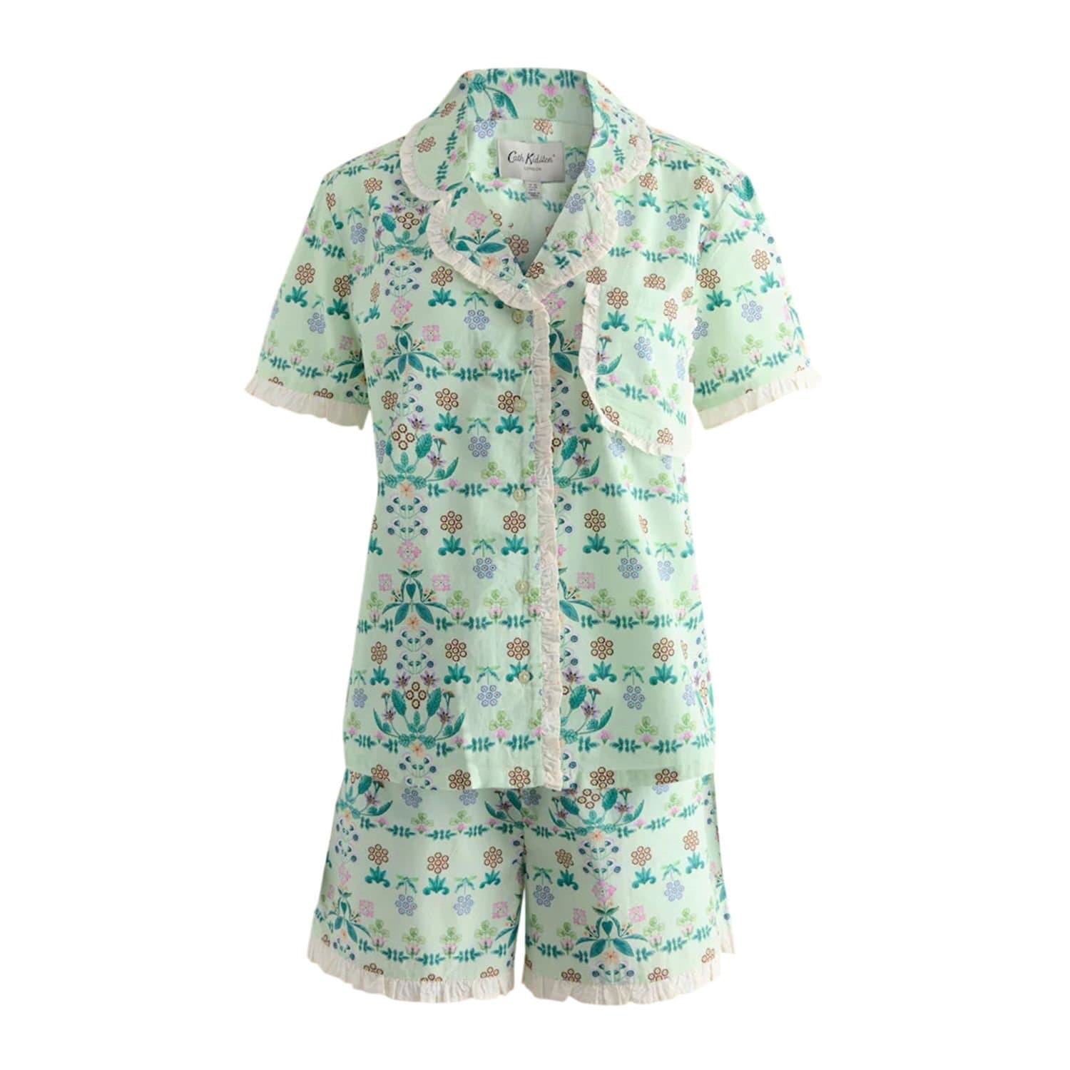 Cath Kidston Cath Kidston Women's Flowers Frill Detail Pyjama Set in Green