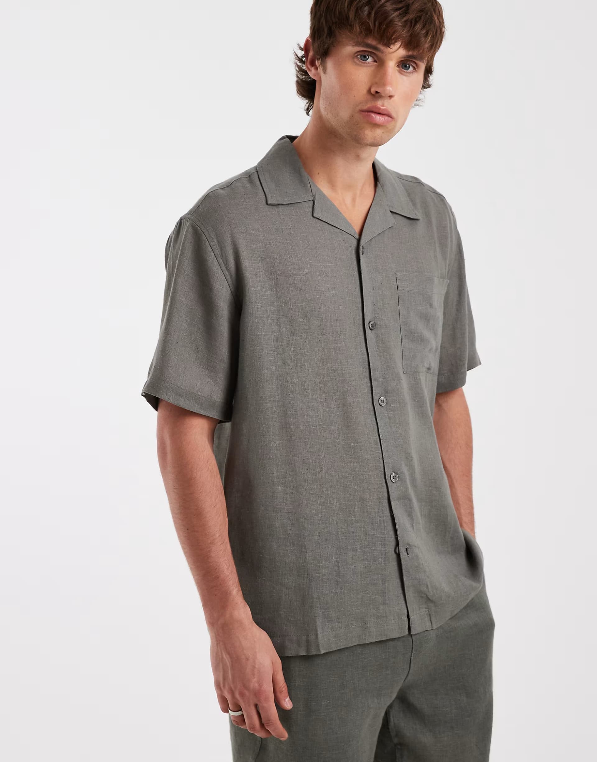 ASOS ONLY & SONS linen rich relaxed shirt co-ord in grey