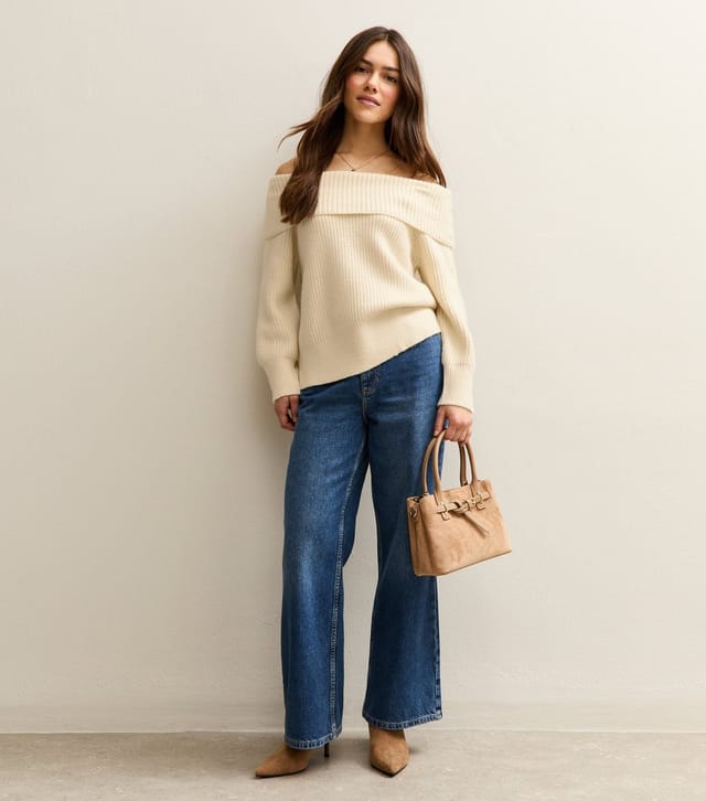 New Look Women's Petite Cream Ribbed Bardot Off The Shoulder Jumper New Look - 2