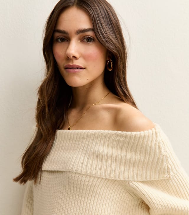 New Look Women's Petite Cream Ribbed Bardot Off The Shoulder Jumper New Look - 3