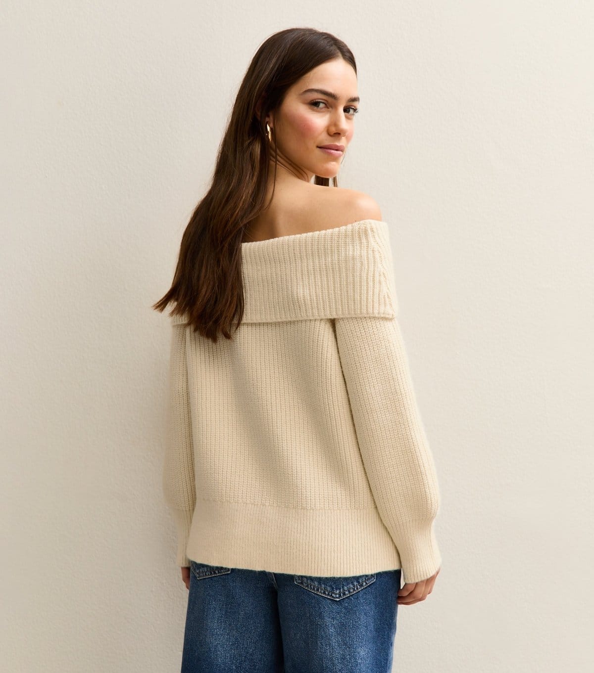 New Look Women's Petite Cream Ribbed Bardot Off The Shoulder Jumper New Look - 4