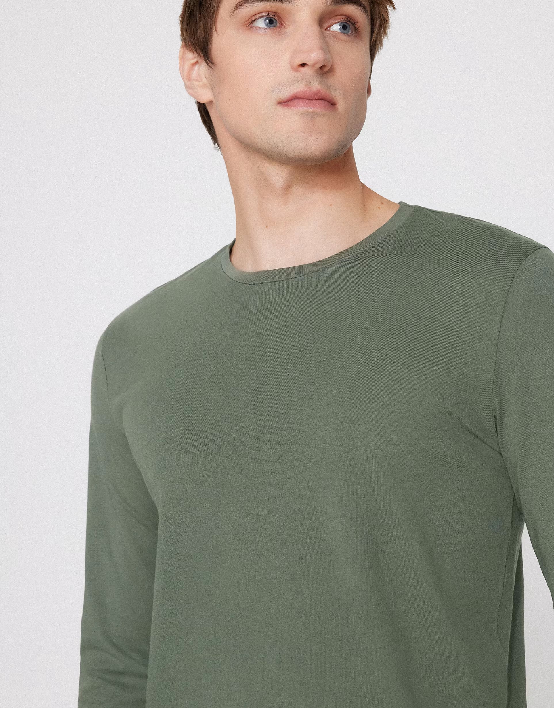 ASOS Tezenis 100% cotton long sleeve round neck top in military green - 1
