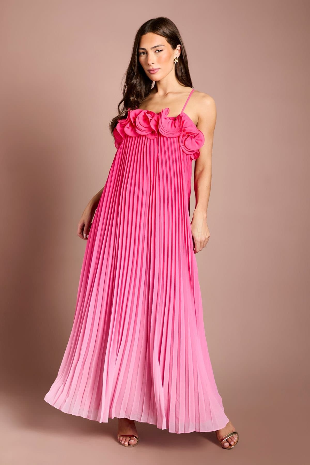 Coast Coast Women's Ruffle Detail Ombre Printed Georgette Maxi Dress in Pink