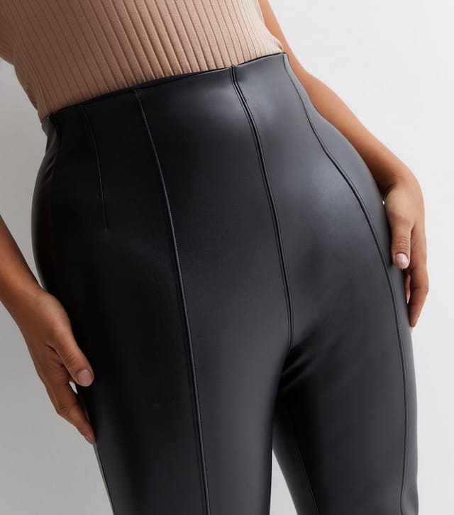 New Look Women's Plus Size Black Leather-Look High Waist Leggings Curves New Look - 2