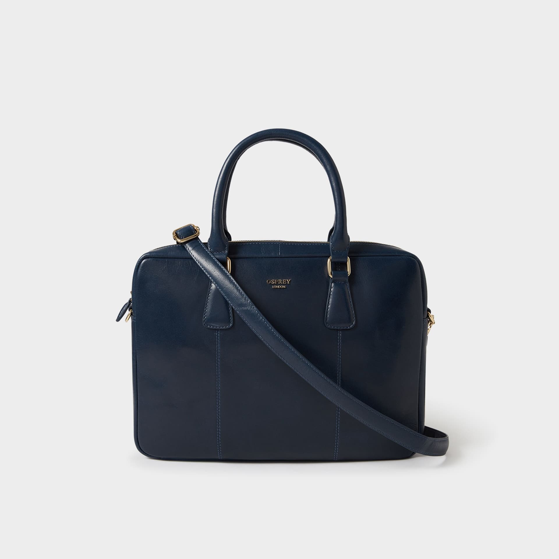 OSPREY LONDON OSPREY LONDON Women's The Adaline Leather Laptop Bag in Mid Navy