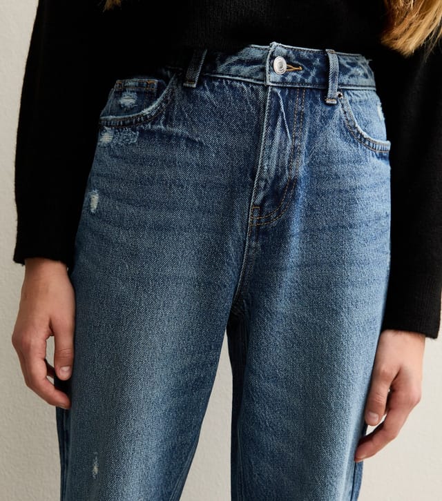 New Look Girls' Mid Blue Ripped Knee Wide Leg Jeans New Look - 2