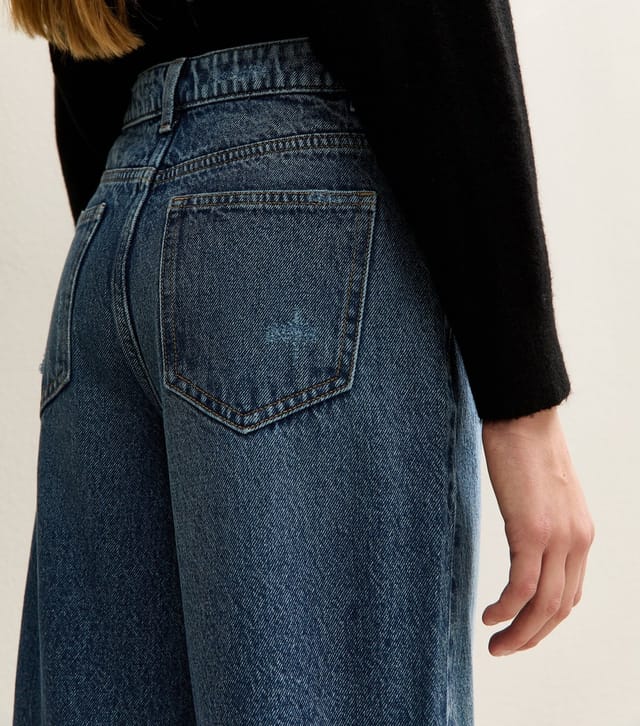 New Look Girls' Mid Blue Ripped Knee Wide Leg Jeans New Look - 3