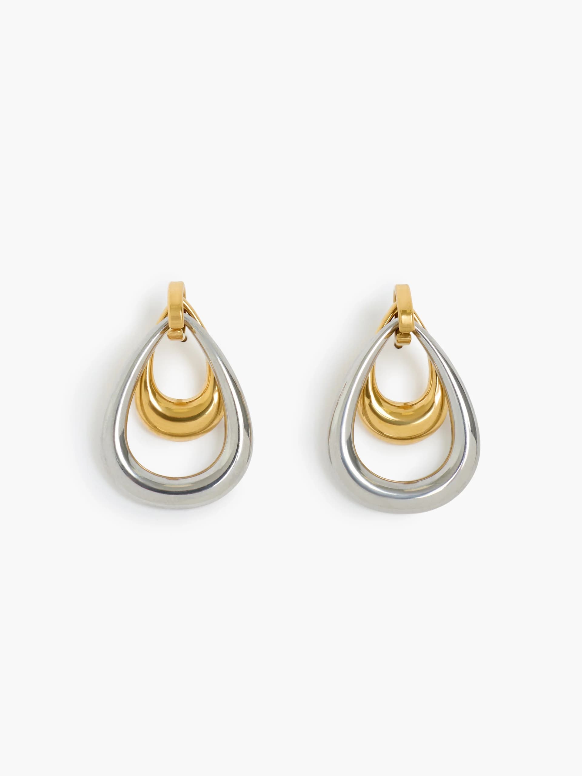 French Connection Two Tone Teardrop Drop Earrings Warm Gold/Silver