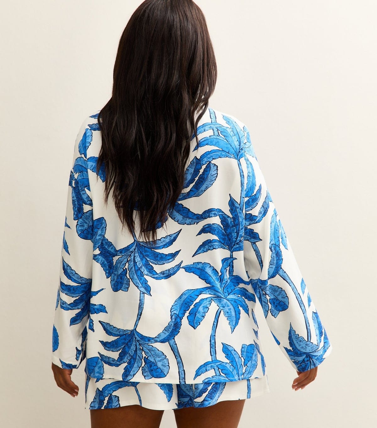 New Look Women's Plus Size Blue Palm Leaf Print Beach Shirt Curves New Look - 4