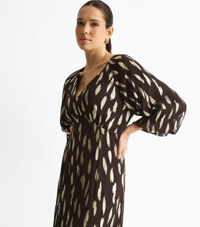 Gini London Women's Black Patterned Gathered Hem Midi Dress Gini London New Look - 2