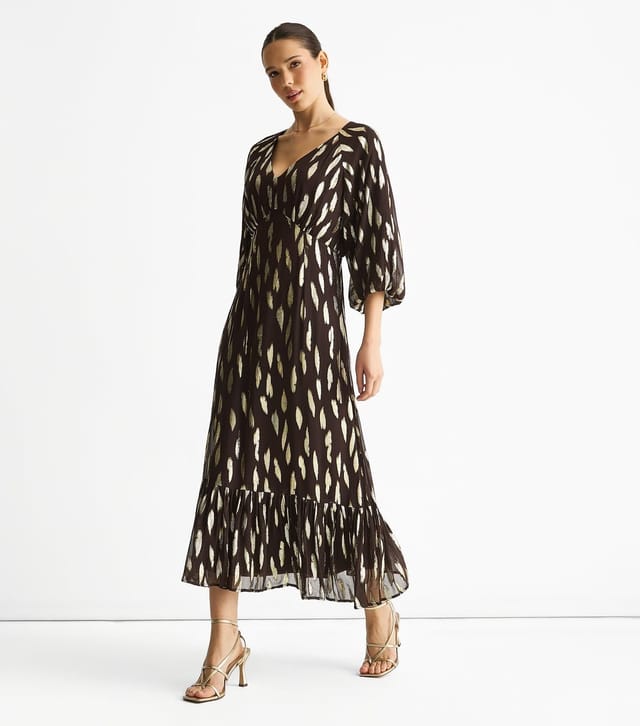 Gini London Women's Black Patterned Gathered Hem Midi Dress Gini London New Look - 3