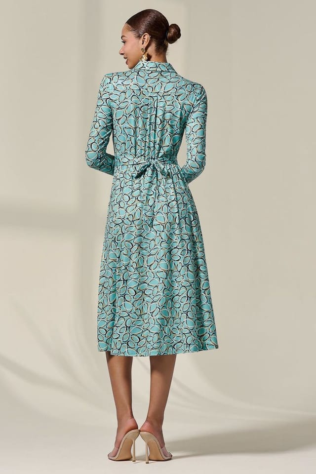 Jolie Moi Jolie Moi Women's Long Sleeve Button Up Midi Dress in Teal - 2