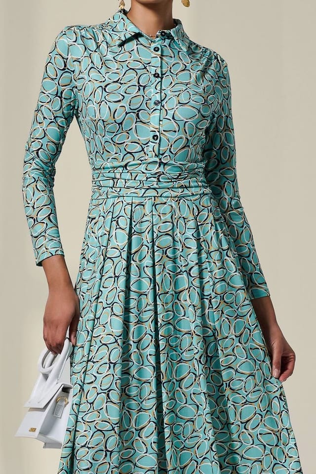 Jolie Moi Jolie Moi Women's Long Sleeve Button Up Midi Dress in Teal - 3