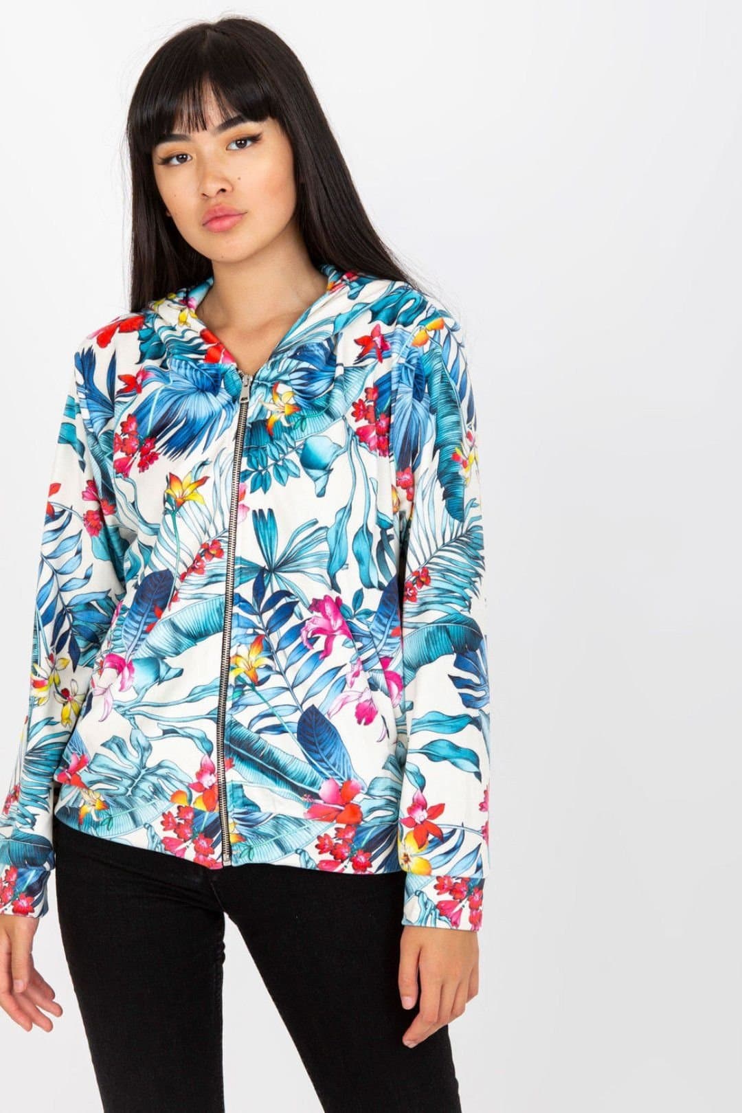 Love Lace Love Lace Women's Long Sleeve Zip Front Hoodie Sweatshirt in Blue