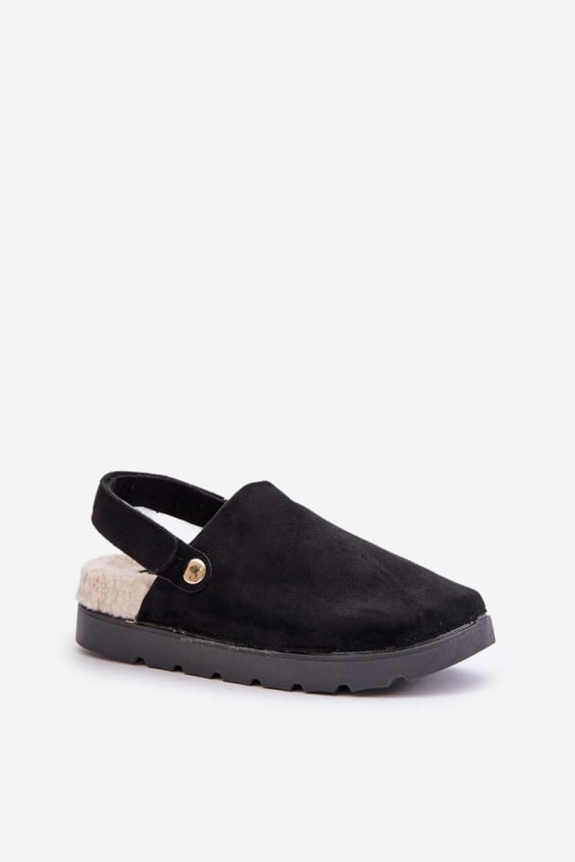 Love Lace Love Lace Women's Platform Suede Sheepskin Lined Velcro Slippers for Cold Days in Black - 2