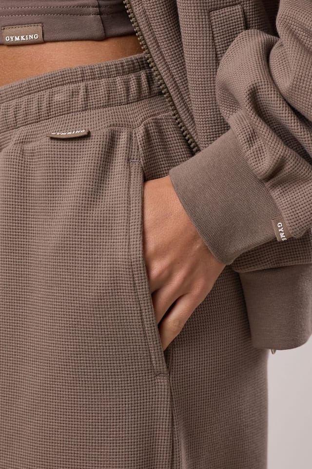 Gym King GYM KING Women's Waffle Mid Rise Trouser Truffle in Taupe - 3
