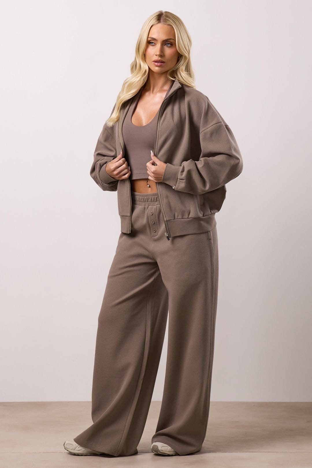 Gym King GYM KING Women's Waffle Mid Rise Trouser Truffle in Taupe - 4