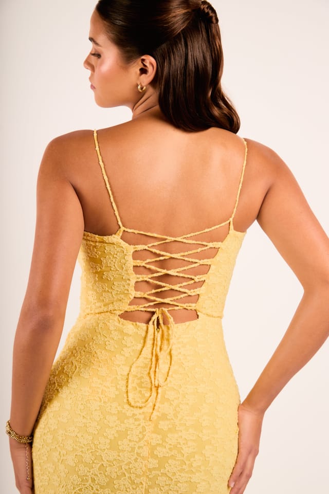 Jaded Rose Jaded Rose Women's Taria Yellow Floral Flocked Corset Bustier Maxi Dress - 3
