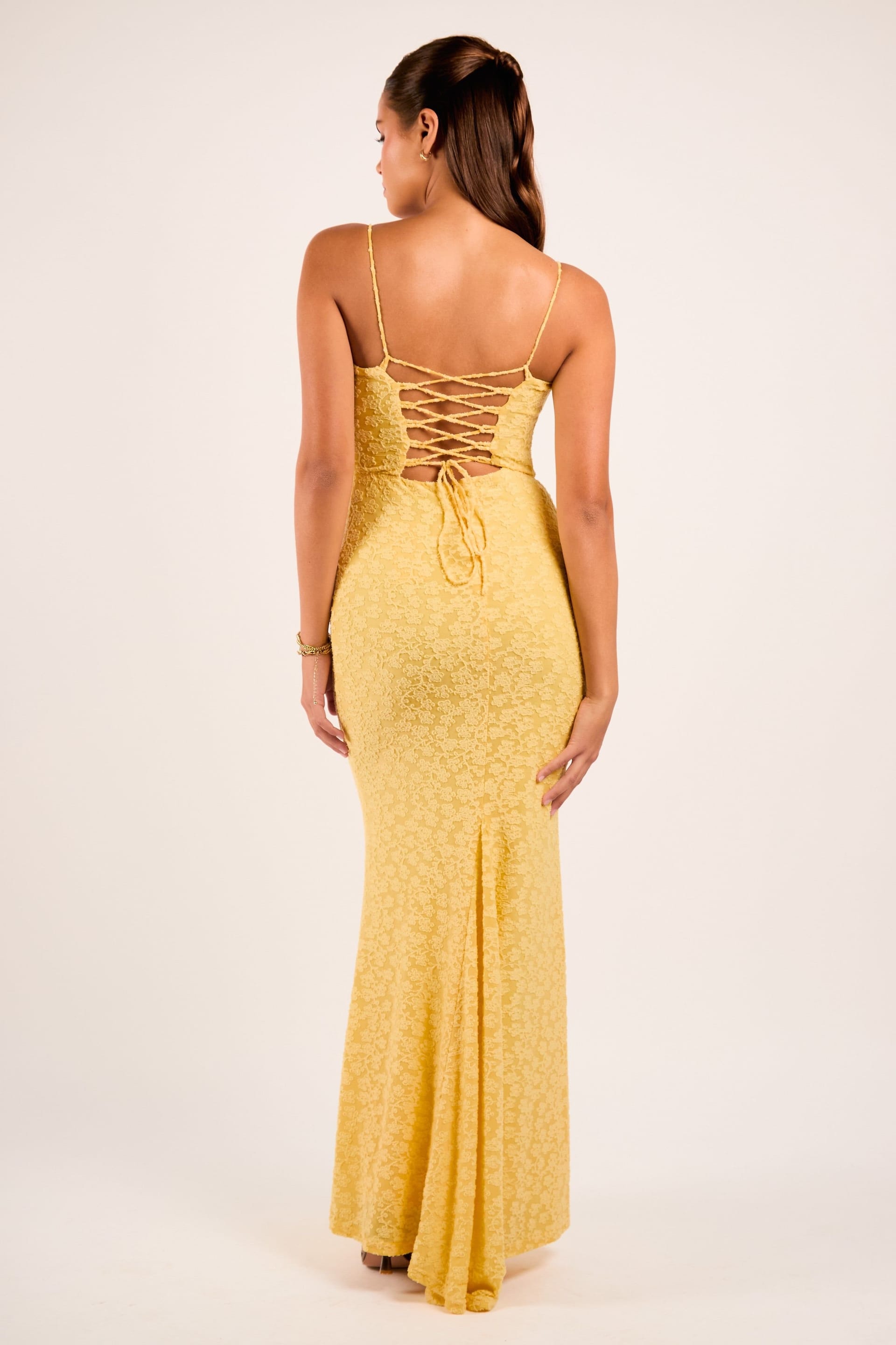 Jaded Rose Jaded Rose Women's Taria Yellow Floral Flocked Corset Bustier Maxi Dress - 4