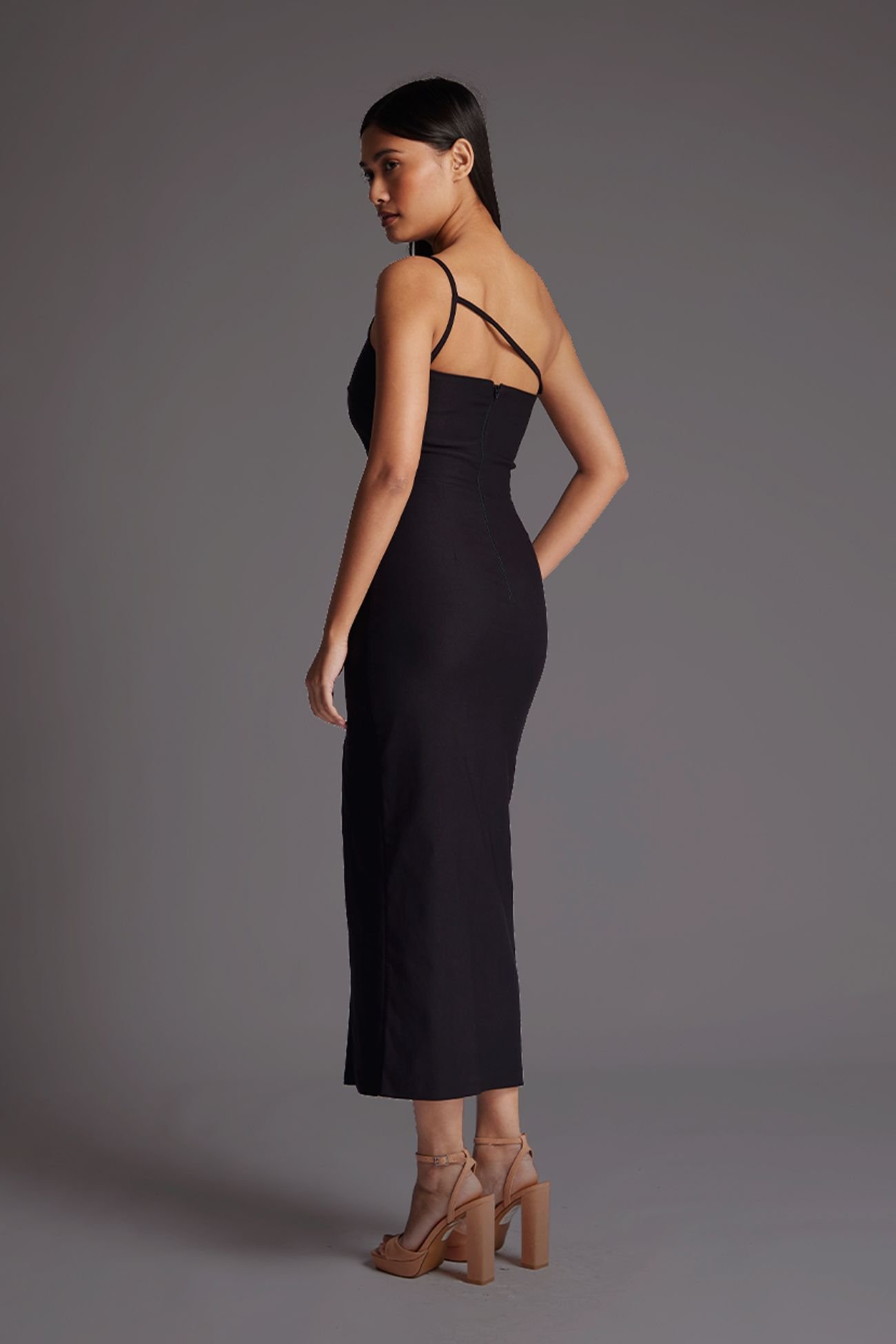 Vesper Vesper Women's One Shoulder Midaxi Dress with Back Strap Detail in Black - 3