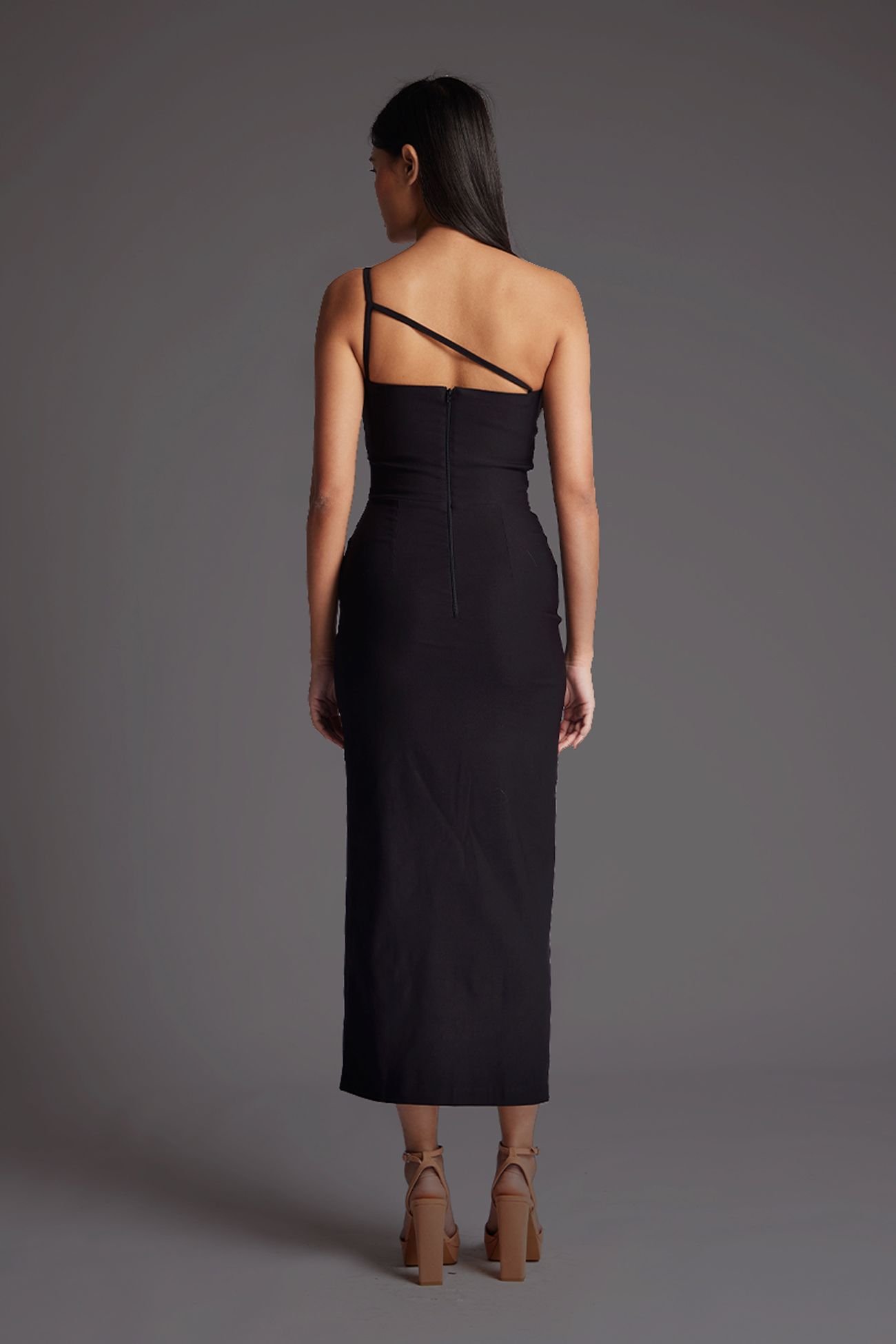 Vesper Vesper Women's One Shoulder Midaxi Dress with Back Strap Detail in Black - 4