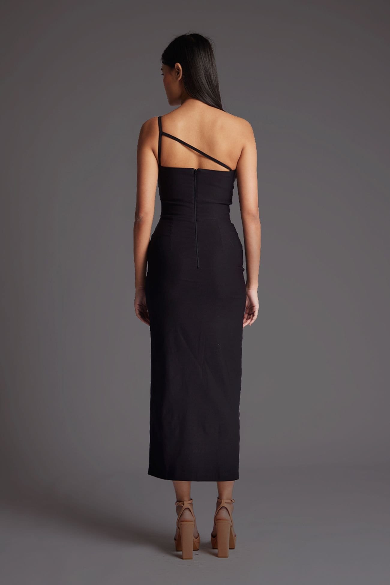 Vesper Vesper Women's One Shoulder Midaxi Dress with Back Strap Detail in Black - 4