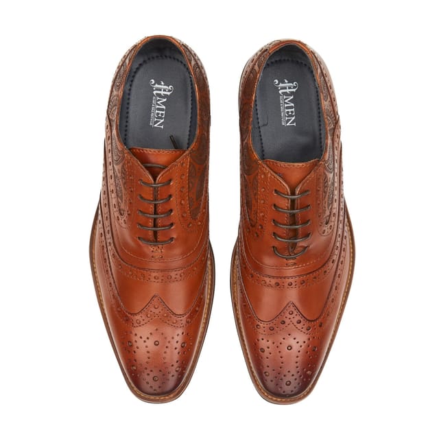 Amen Shoes Amen Shoes Men's Cork Leather Paisley Laser Brogue Shoes in Tan - 3