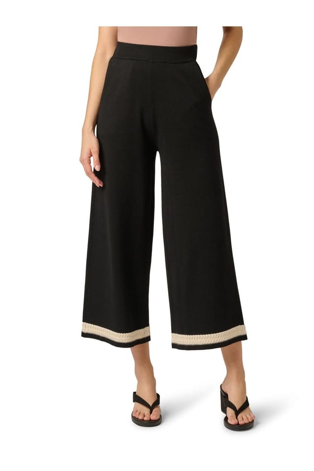Adrianna Papell Adrianna Papell Women's Braided Trim Sweater Trousers in Black - 2