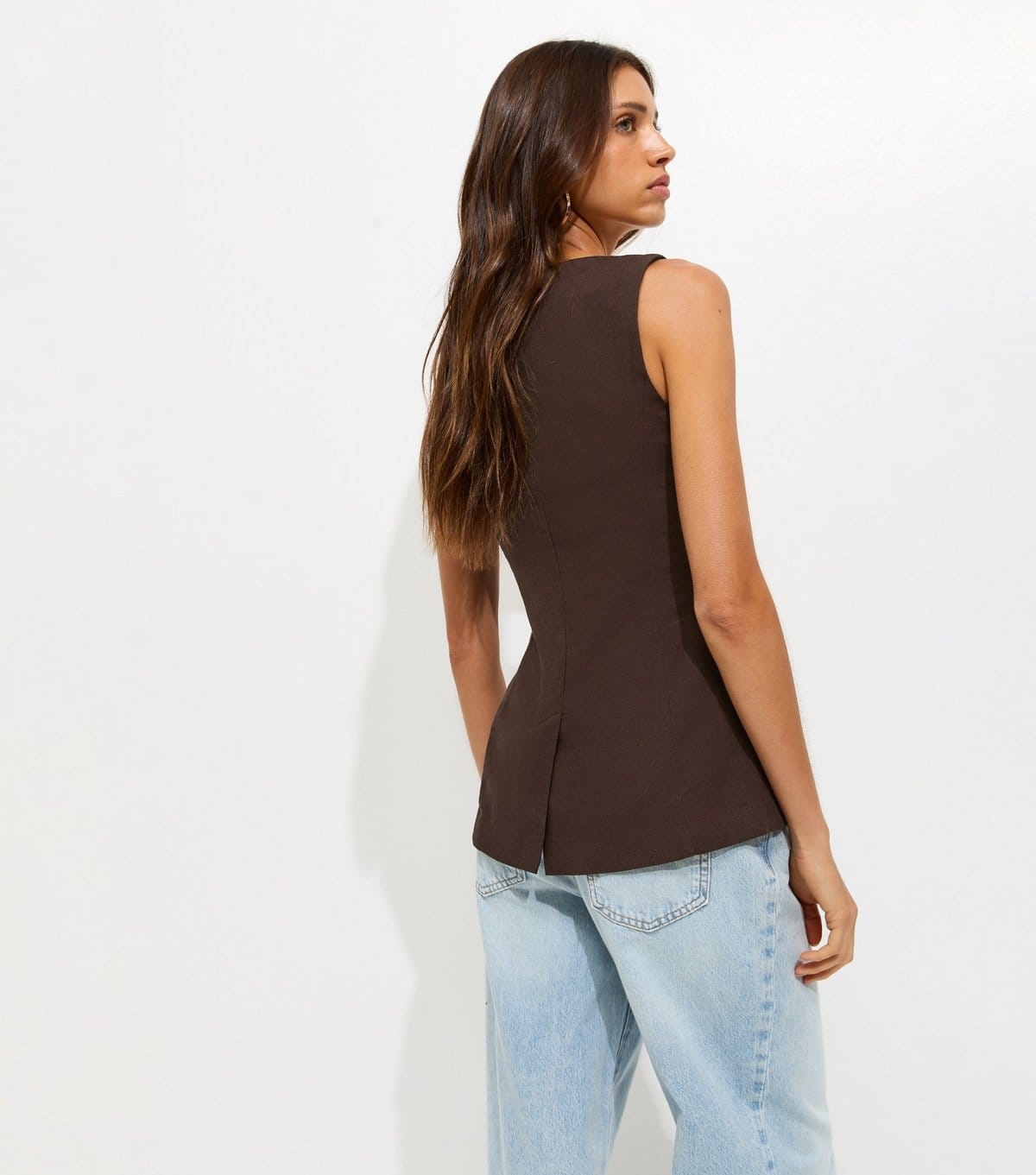 New Look Women's Dark Brown Linen Rich Thick Strap Waistcoat New Look - 4