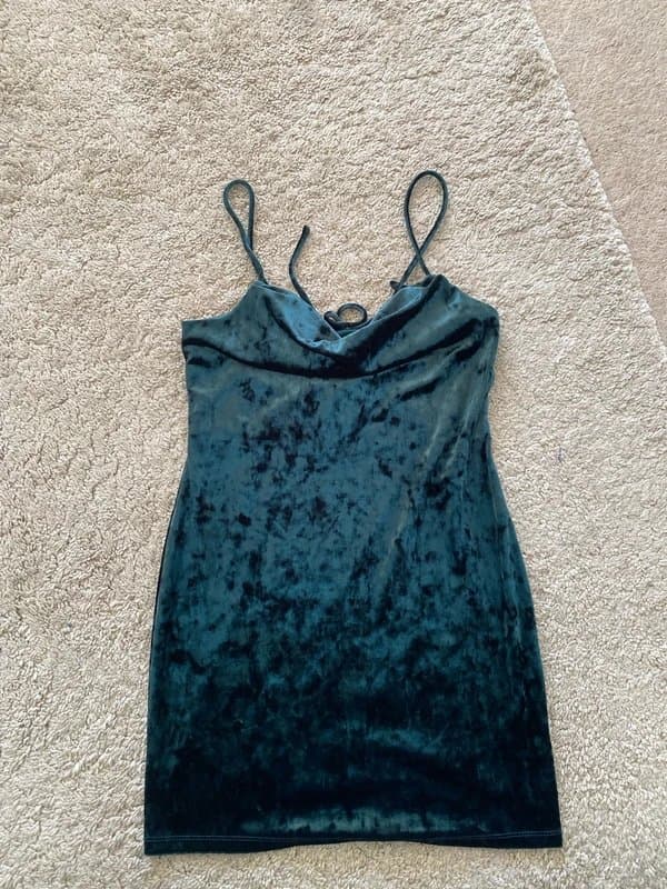 Topshop Dark green velvet mini dress