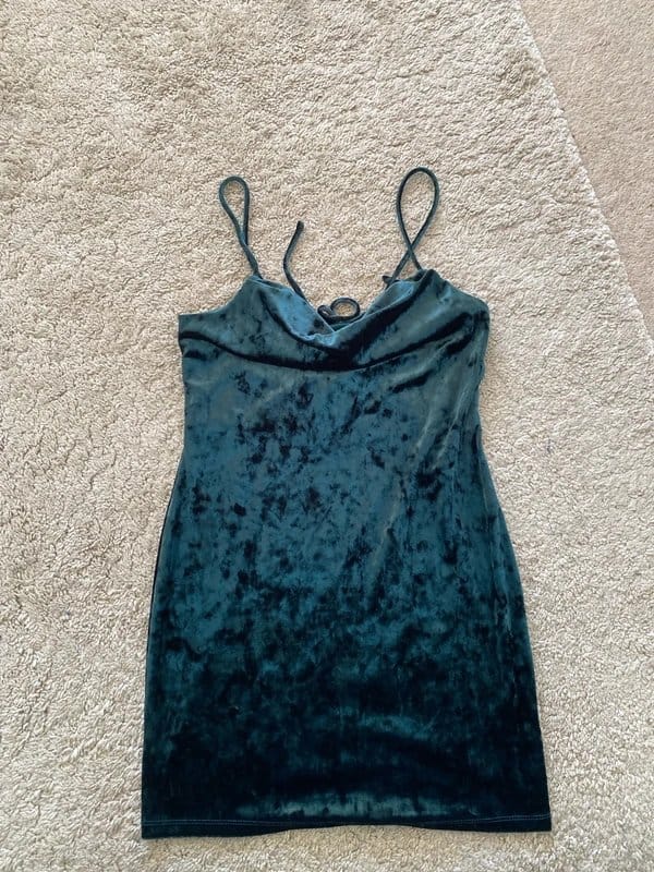 Topshop Dark green velvet mini dress - 1
