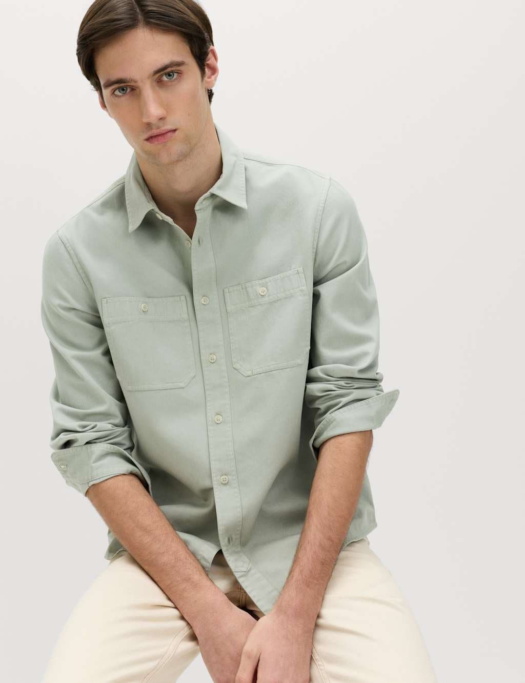 Marks & Spencer M&S Pure Cotton Garment Dye Oxford Shirt Pistachio